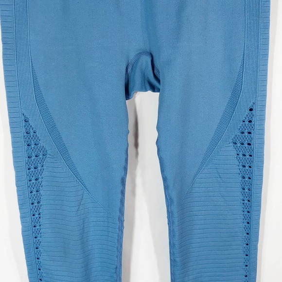 GymShark Small Leggings Energy Seamless Cropped Blue Stone Eyelet High Waist 567 - Picture 5 of 8